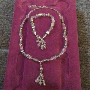 Glass and metal bead necklace and bracelet set
